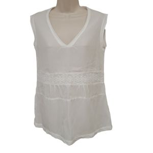 Cabi women's sleeveless embroidered sheer blouse XS 100% cupra